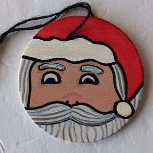 Santa Claus Christmas Tree Ornament Hand Painted Wood 3x3 Inch Handmade NWT